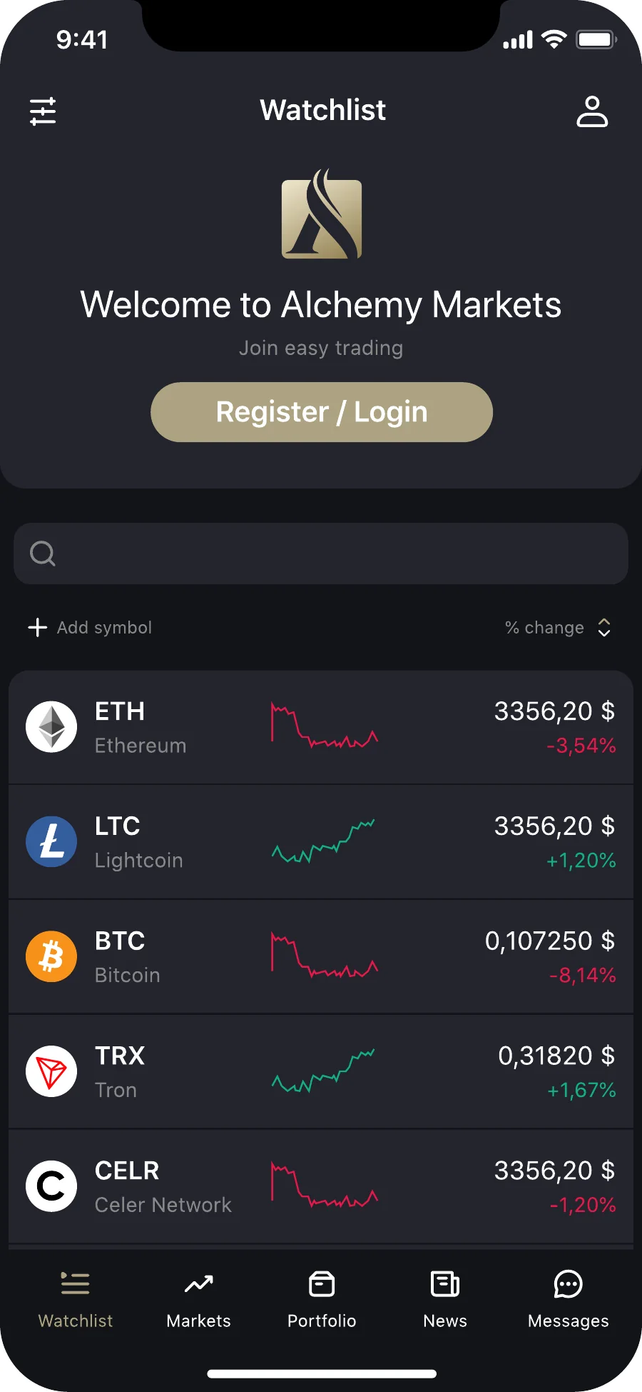 Alchemy Markets Trading App UX UI - Ansicht 2