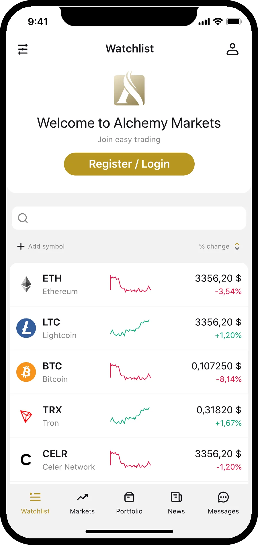 Alchemy Markets Trading App UX UI - Ansicht 5