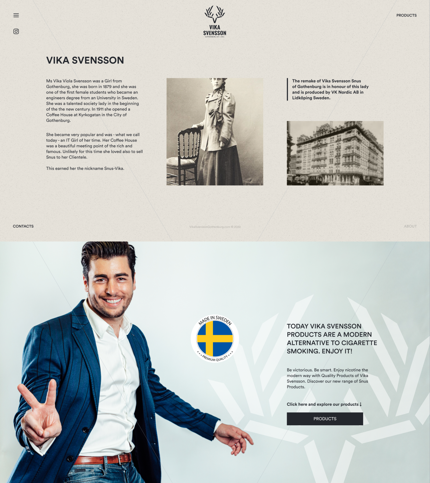 Vika Svensson Figma — About Full — Editorial-Story-Layer mit Photography-Galerie und biographischen Blocks